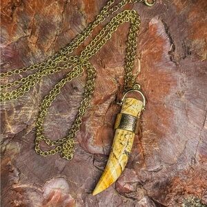 Genuine Stone (Jasper?) Gold and Brown Pendant Necklace